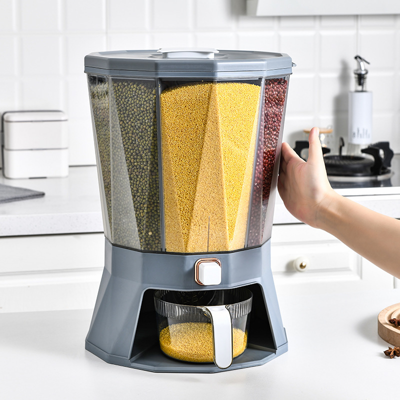 O1CN012Kyxp42HfZnYPyQJ4_2200694609178-0-cib.jpg Kitchen Classification Rotating Rice Bucket Grain Cereal Compressed Sealed Tank Household Moisture-proof Insect-proof Plastic Rice Storage Bucket - Image 1