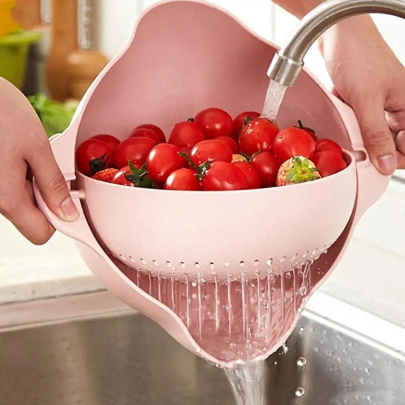O1CN01AqEsfb1ljBKtVxUaT_2215710594854-0-cib.jpg Double Layer Vegetable Washing Basin Draining Basket Washing Fruit Vegetable Washing Artifact Vegetable Basket Kitchen Modern Living Room Creative Household Fruit Plate - Image 1