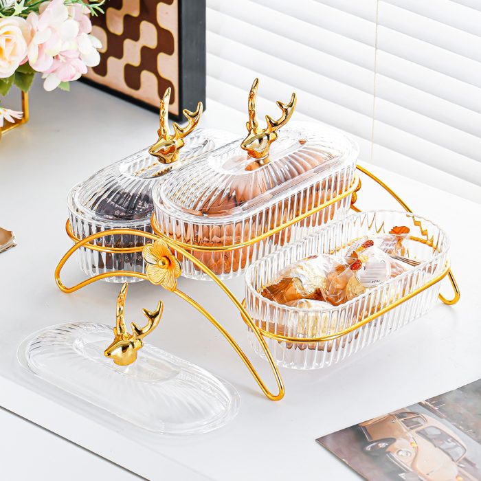 Light Luxury Dried Fruit Plate, Light Luxury Household Snack Plate, Iron Shelf, Commercial Hotel Snack Plate, Divided Fruit Plate - Image 2