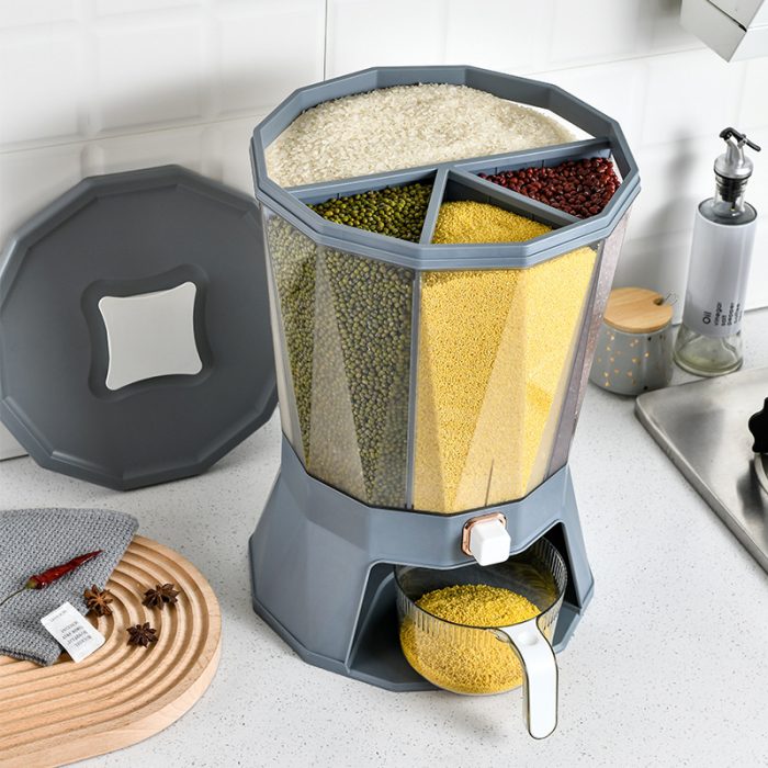 Kitchen Classification Rotating Rice Bucket Grain Cereal Compressed Sealed Tank Household Moisture-proof Insect-proof Plastic Rice Storage Bucket - Image 3