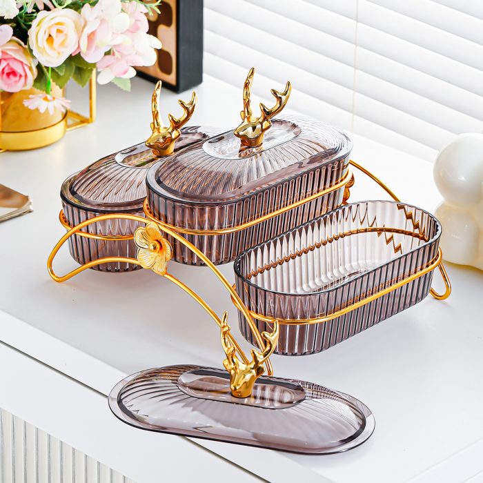 Light Luxury Dried Fruit Plate, Light Luxury Household Snack Plate, Iron Shelf, Commercial Hotel Snack Plate, Divided Fruit Plate - Image 3