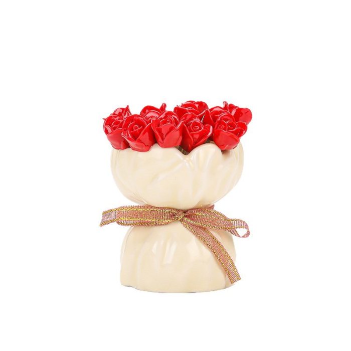 Rose Flower Fruit Fork Set Storage Jar Ceramic Home Living Room Girly High Aesthetic Creative Cute Dessert Fork - Image 5