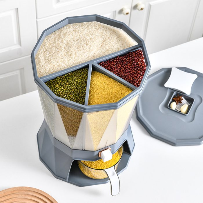 Kitchen Classification Rotating Rice Bucket Grain Cereal Compressed Sealed Tank Household Moisture-proof Insect-proof Plastic Rice Storage Bucket - Image 2