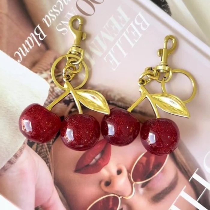 Factory Direct Sale Red Cherry Pendant European and American Style Women's Bag Charm Cute Pendant Realistic Fruit Ornament Car Interior Decoration Trendy - Image 2