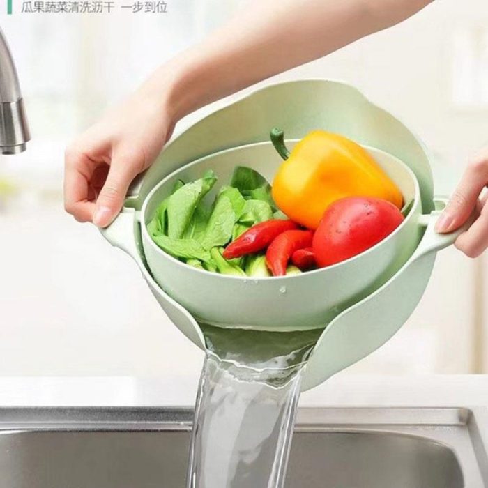 Double Layer Vegetable Washing Basin Draining Basket Washing Fruit Vegetable Washing Artifact Vegetable Basket Kitchen Modern Living Room Creative Household Fruit Plate - Image 2