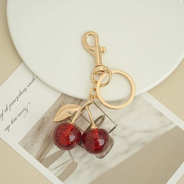 Factory Direct Sale Red Cherry Pendant European and American Style Women's Bag Charm Cute Pendant Realistic Fruit Ornament Car Interior Decoration Trendy - Image 3
